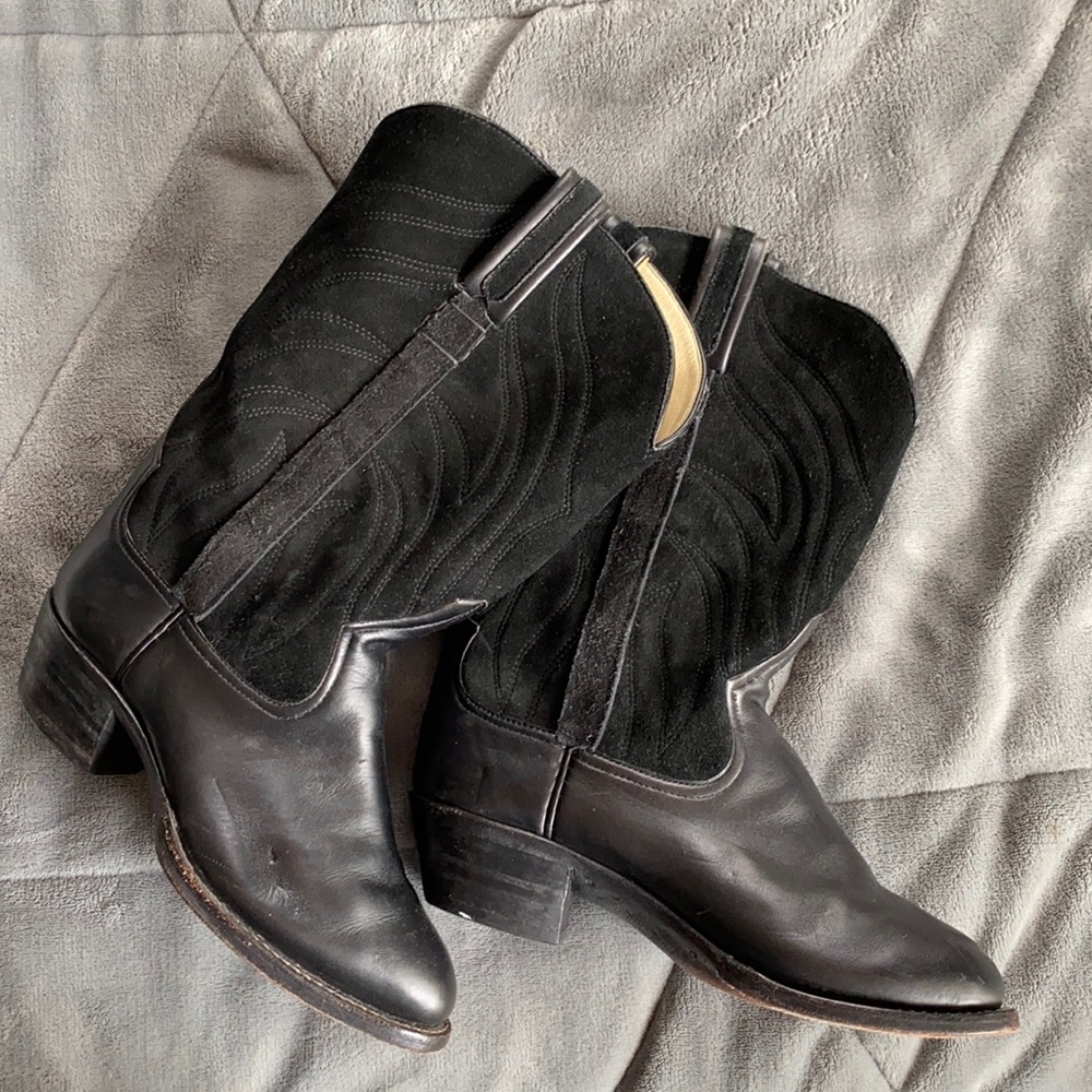 Authentic black leather&suede black cowgirl boots